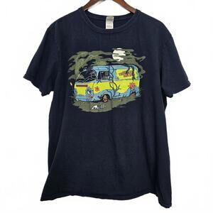 Scooby Doo Mystery Machine Haunted Glow In Dark Graphic Tee Gildan Navy Shirt XL